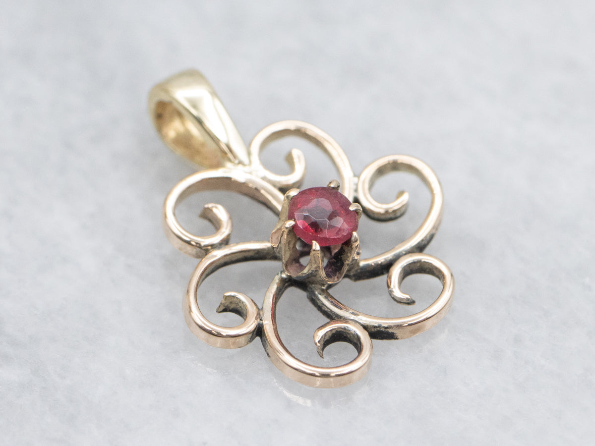 Vintage Gold Ruby Glass Pinwheel Pendant