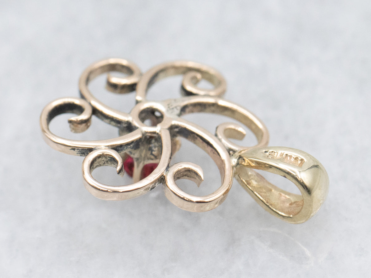 Vintage Gold Ruby Glass Pinwheel Pendant