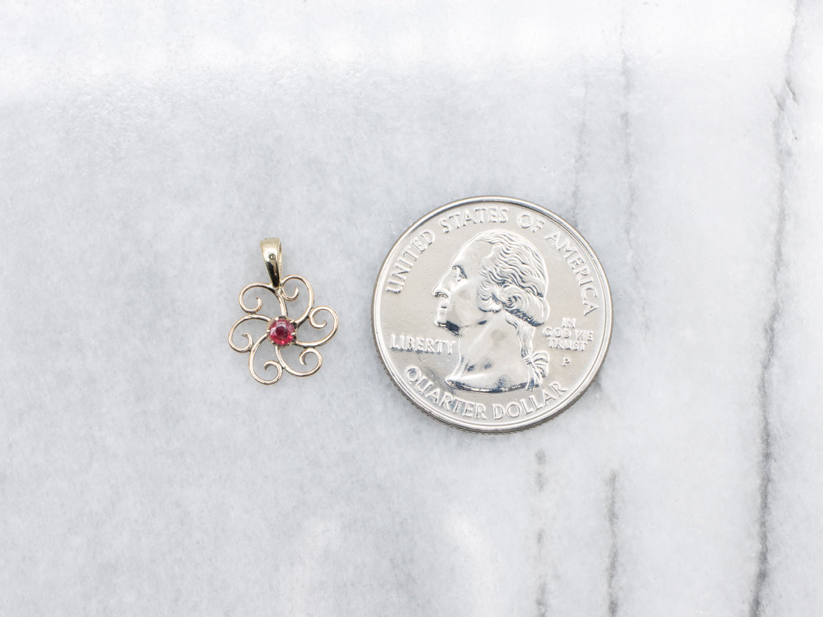 Vintage Gold Ruby Glass Pinwheel Pendant