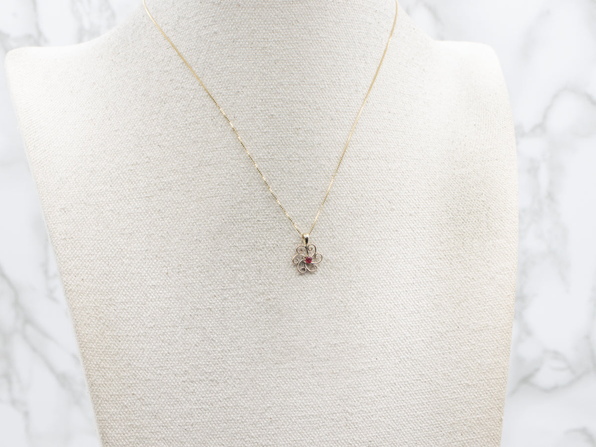 Vintage Gold Ruby Glass Pinwheel Pendant