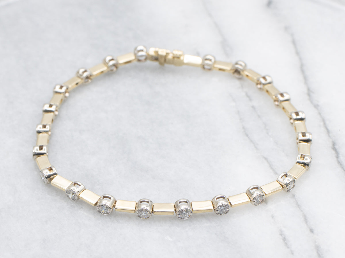 Two Tone Gold Diamond Bar Link Bracelet