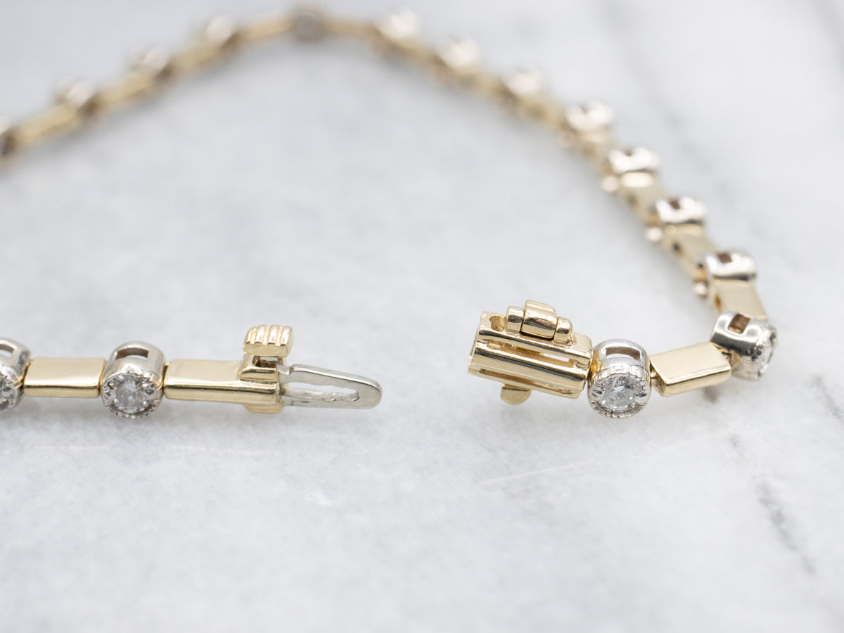 Two Tone Gold Diamond Bar Link Bracelet
