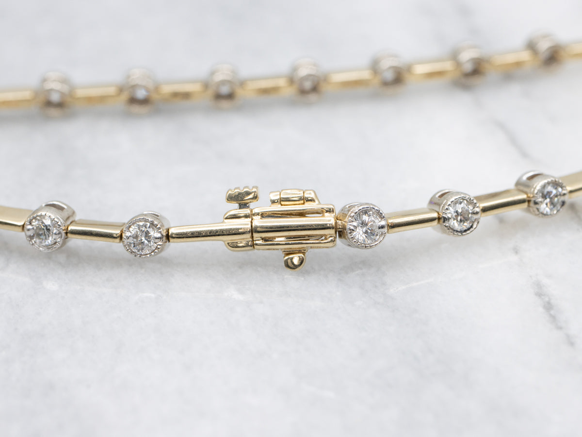 Two Tone Gold Diamond Bar Link Bracelet