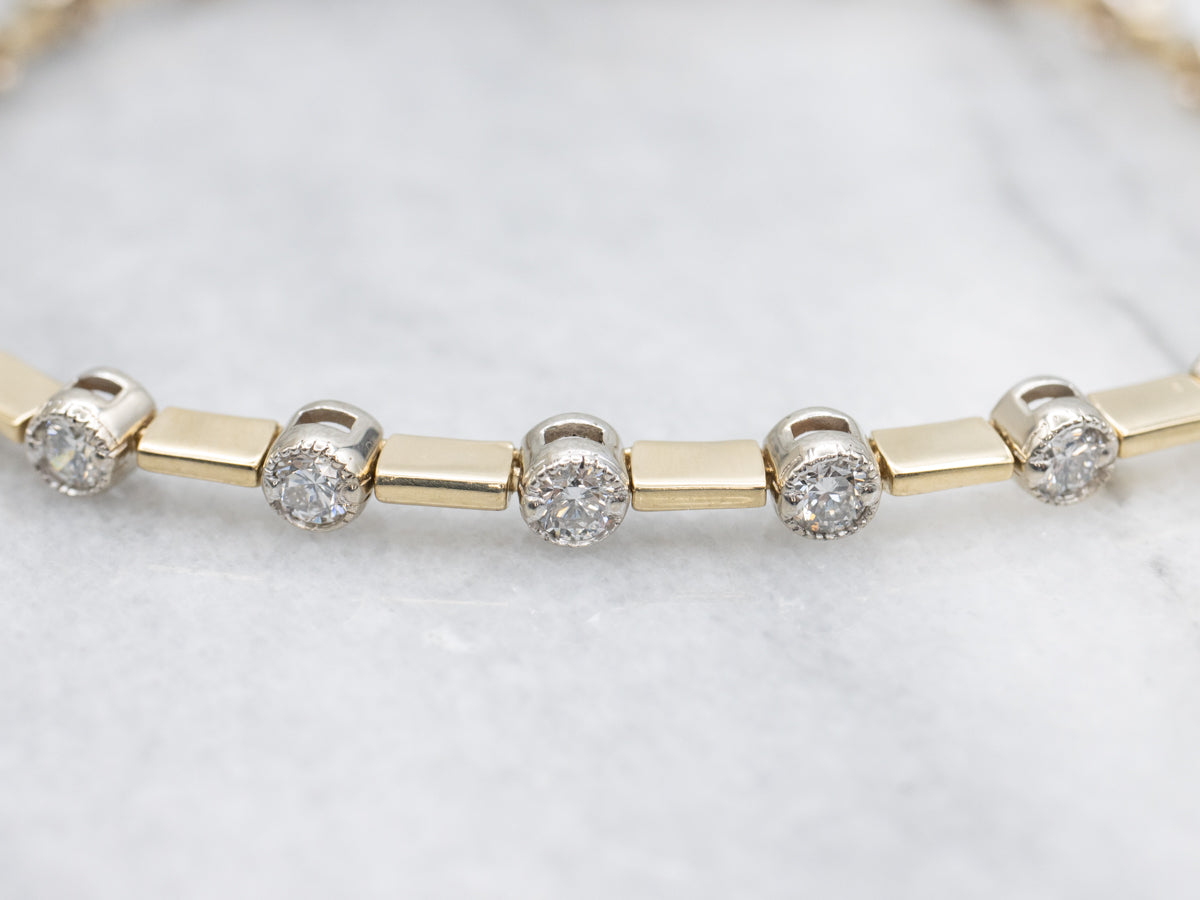 Two Tone Gold Diamond Bar Link Bracelet