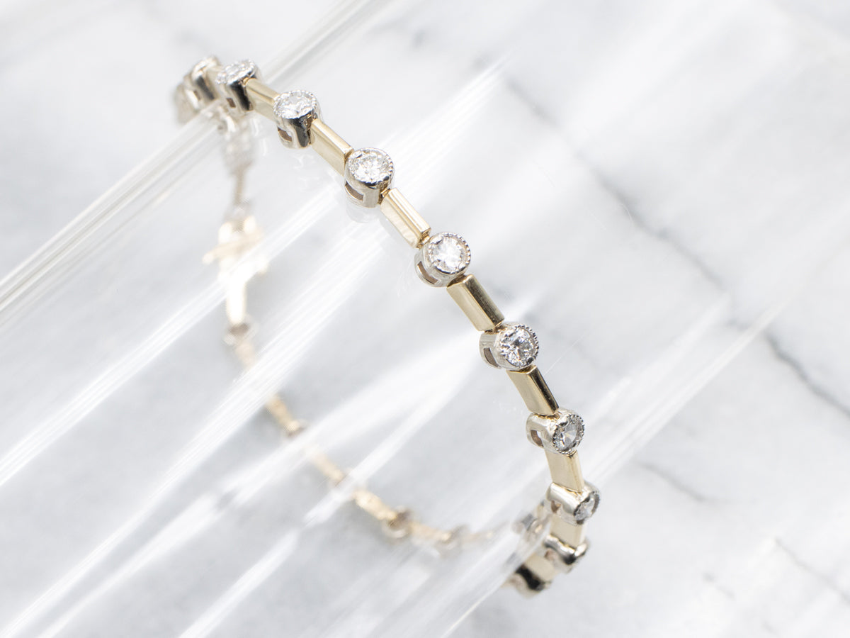 Two Tone Gold Diamond Bar Link Bracelet