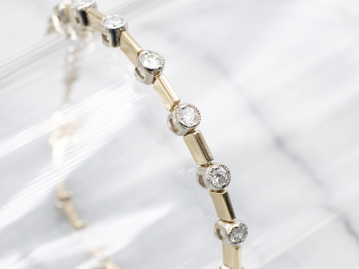 Two Tone Gold Diamond Bar Link Bracelet