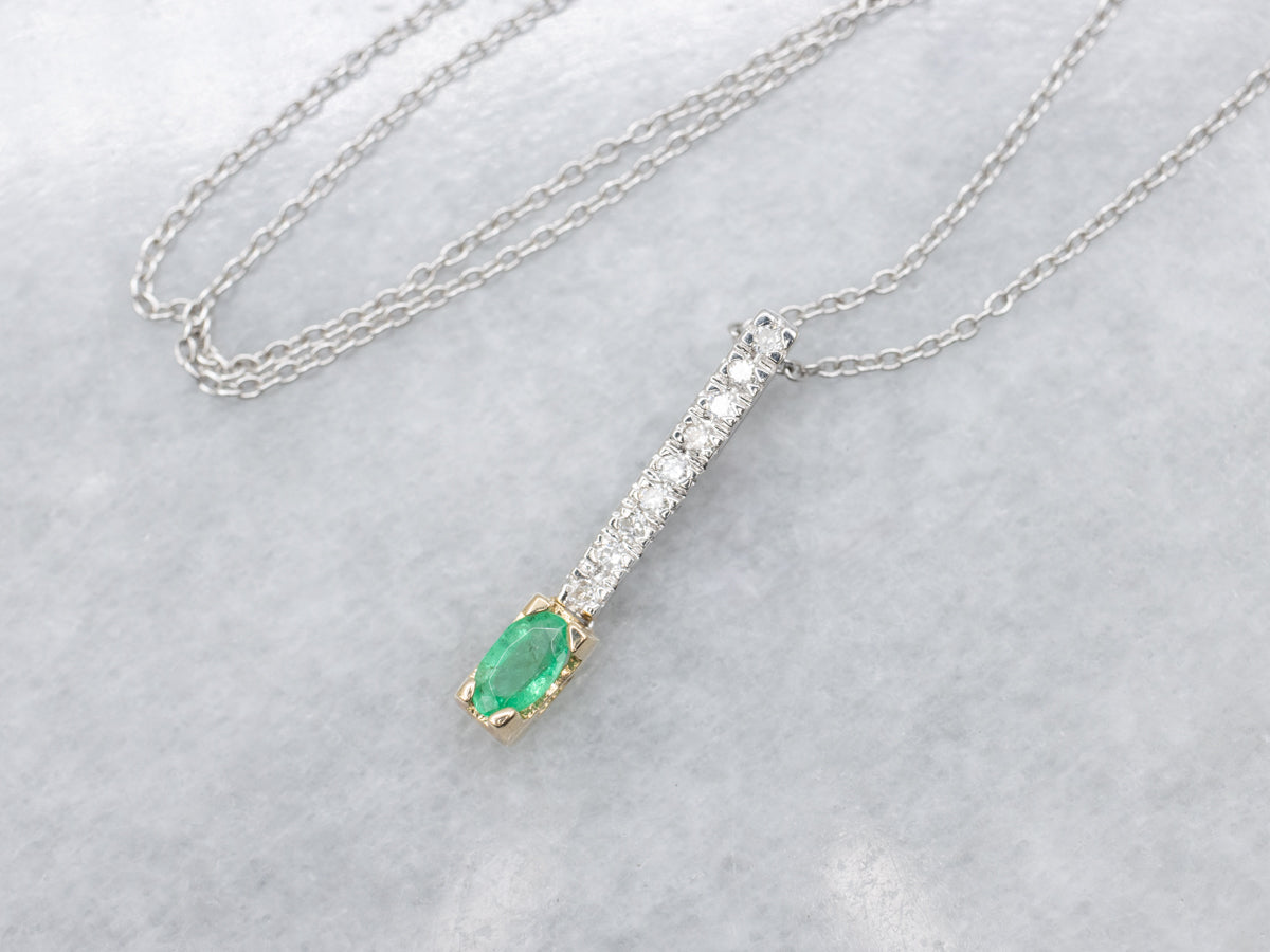 Two Tone Gold Emerald and Diamond Pendant Necklace
