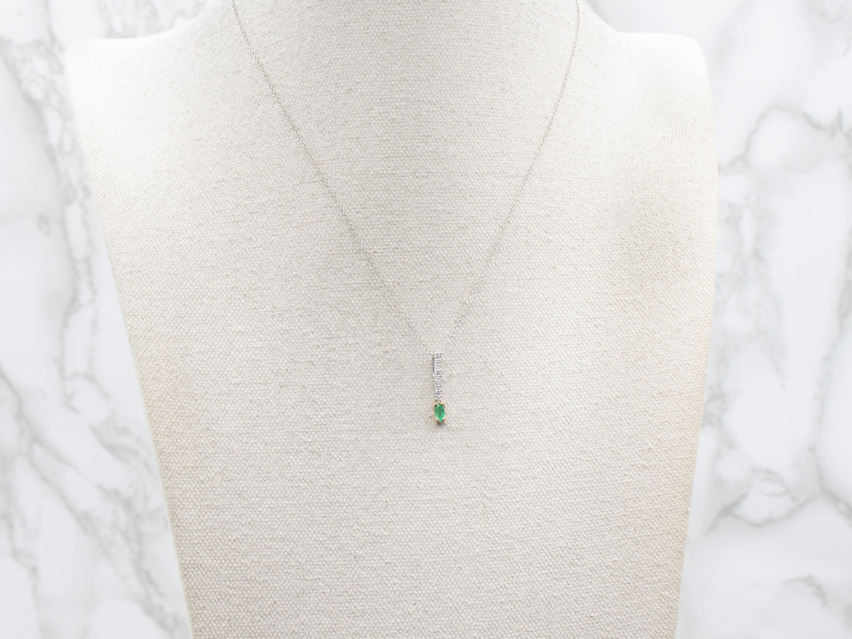 Two Tone Gold Emerald and Diamond Pendant Necklace