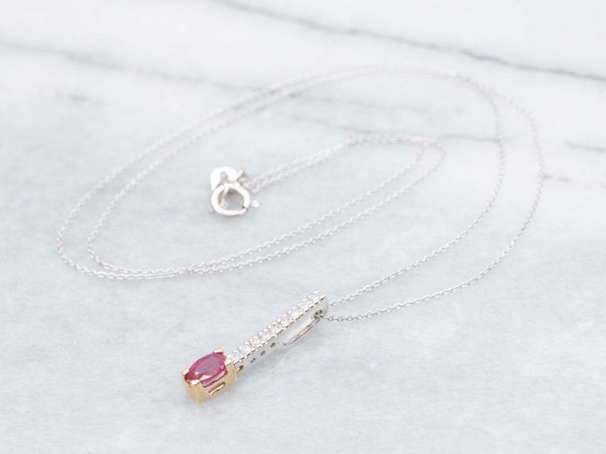 Two Tone Gold Ruby and Diamond Pendant Necklace