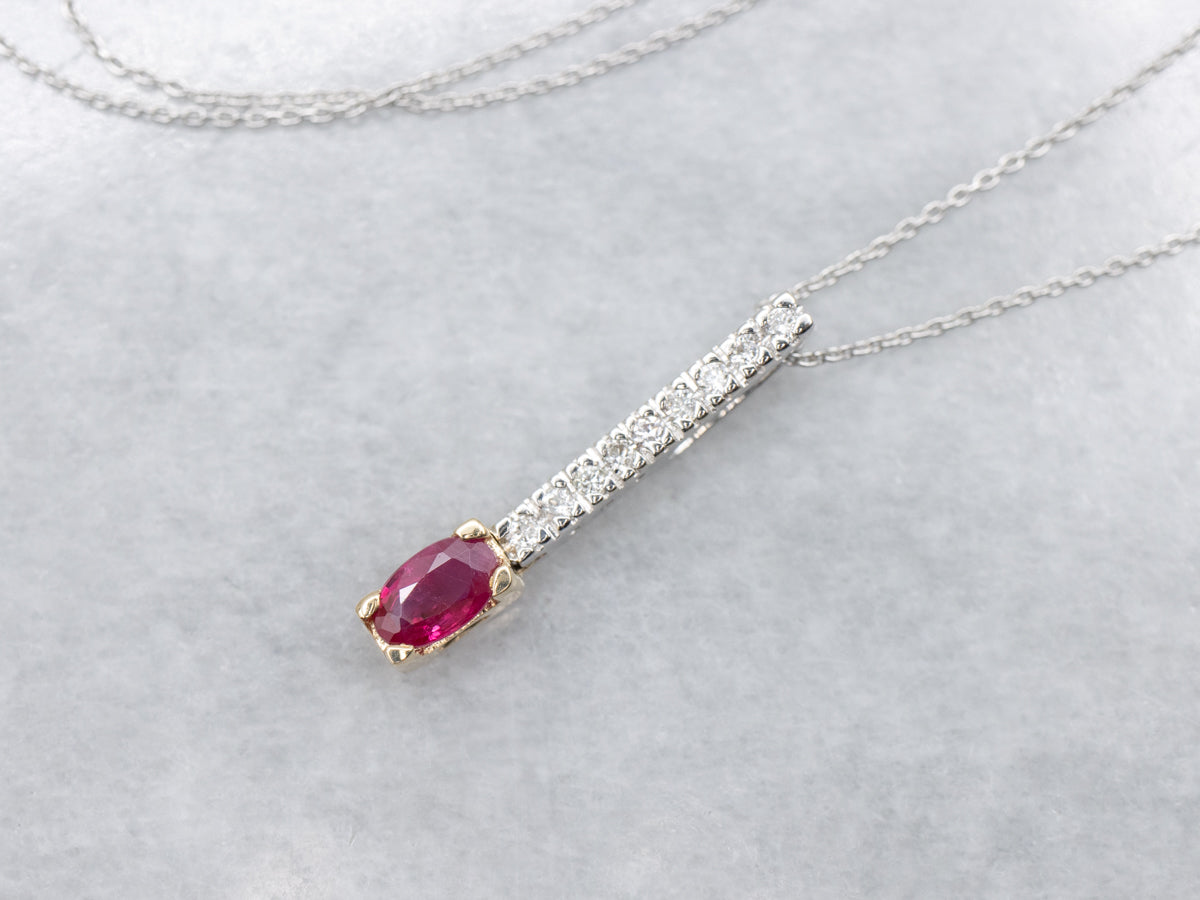 Two Tone Gold Ruby and Diamond Pendant Necklace