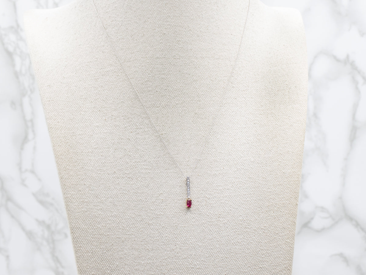 Two Tone Gold Ruby and Diamond Pendant Necklace