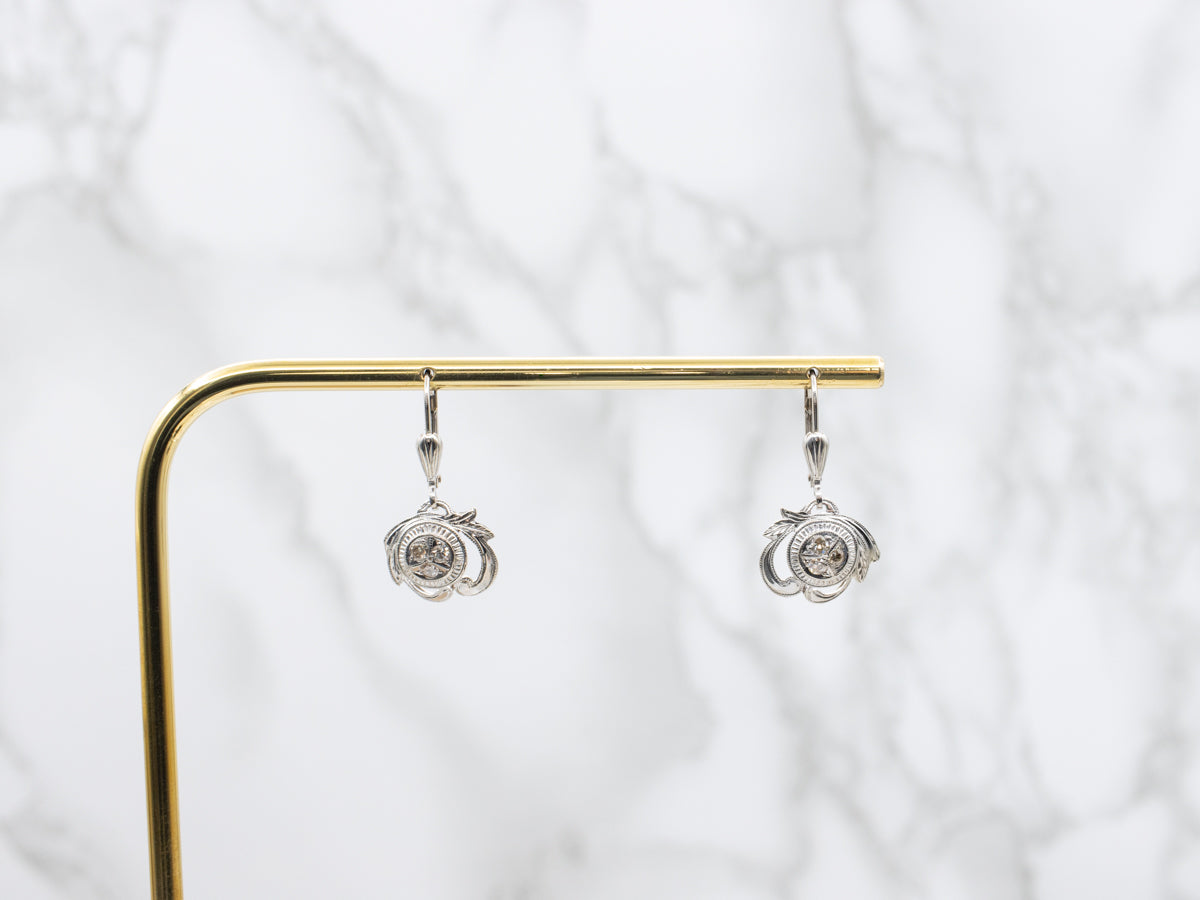 Retro Era White Gold and Champagne Diamond Drop Earrings