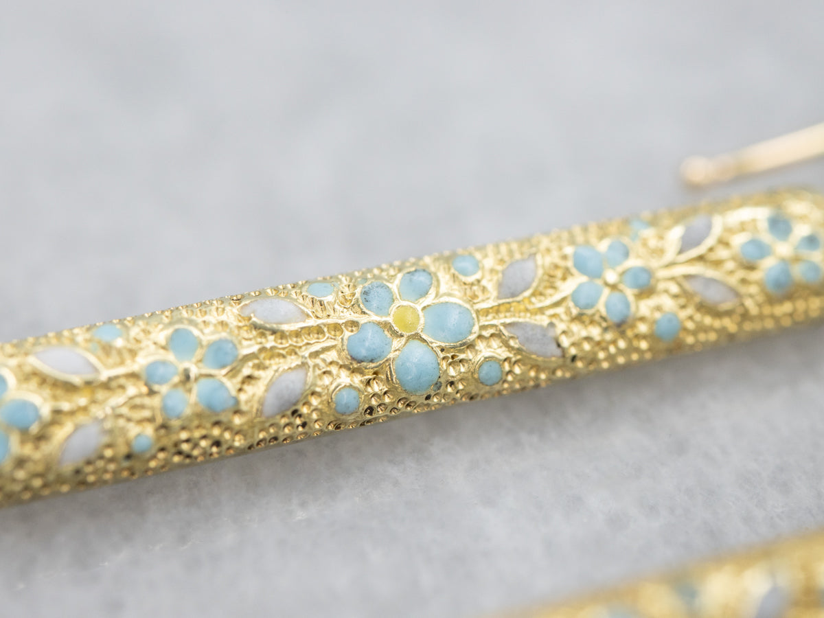 Enamel Flowers and Textured Gold Conversion Drop Earrings