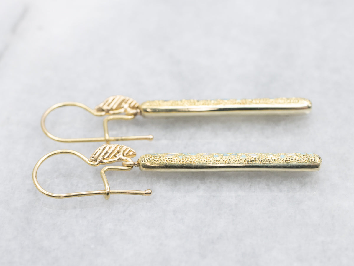 Enamel Flowers and Textured Gold Conversion Drop Earrings