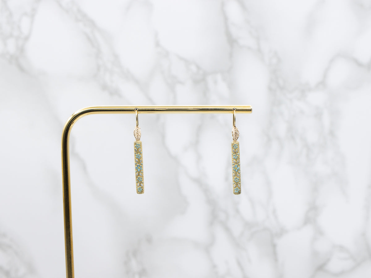 Enamel Flowers and Textured Gold Conversion Drop Earrings