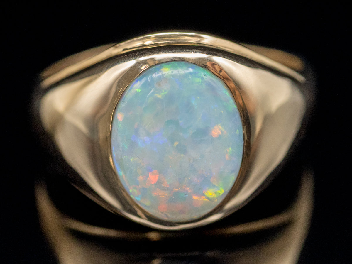 Bezel Set Australian Opal Vintage Gold Ring