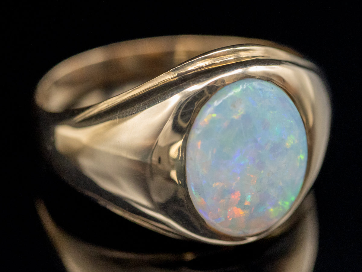 Bezel Set Australian Opal Vintage Gold Ring