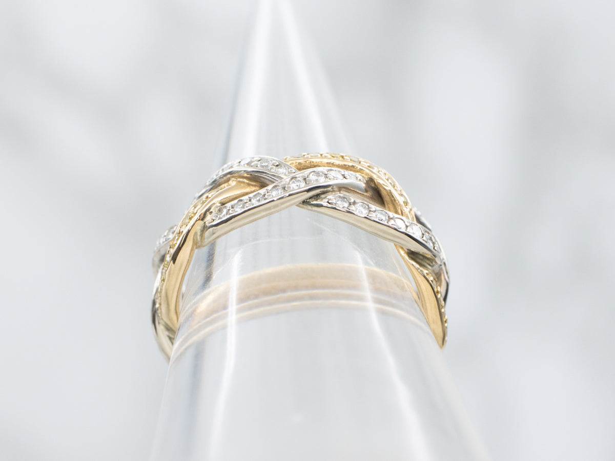Modern Yellow and White Diamond Braided Eternity Band