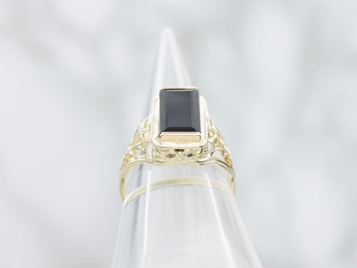 Antique Green Gold Teal Tourmaline Filigree Ring