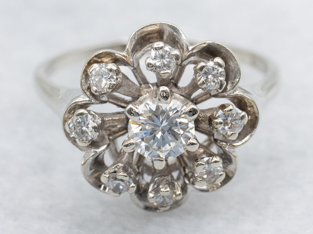 Vintage Gold Floral Diamond Halo Cocktail Ring
