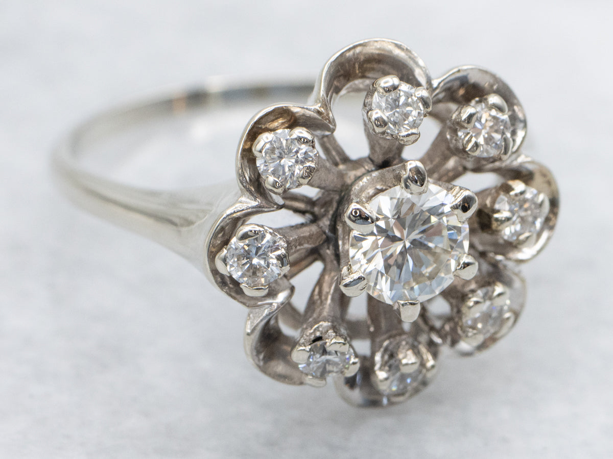 Vintage Gold Floral Diamond Halo Cocktail Ring