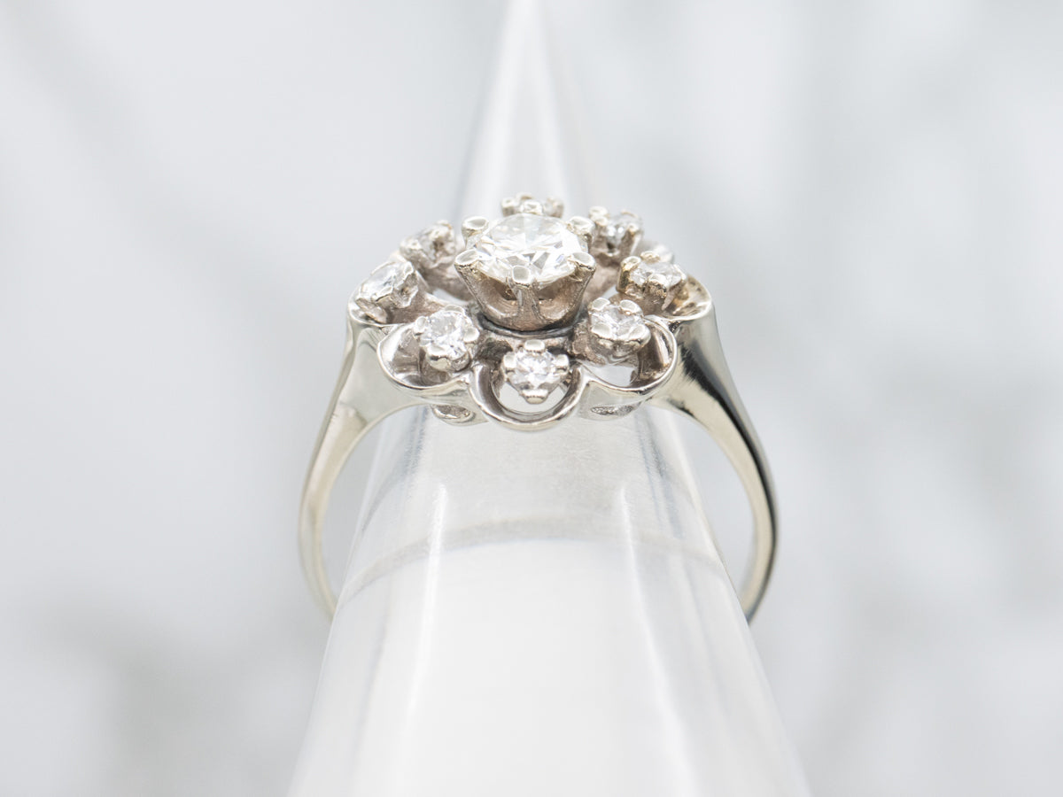 Vintage Gold Floral Diamond Halo Cocktail Ring