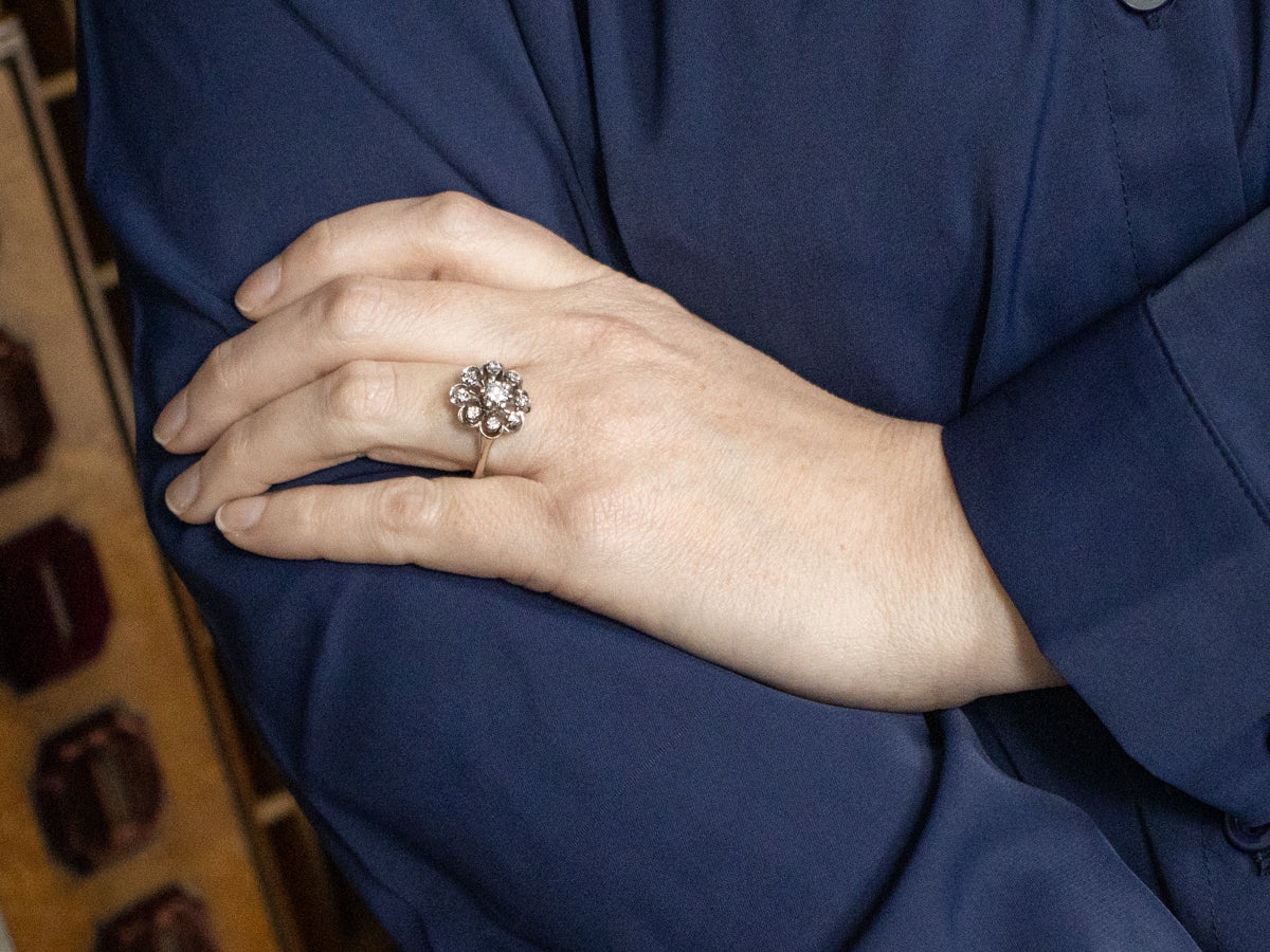 Vintage Gold Floral Diamond Halo Cocktail Ring