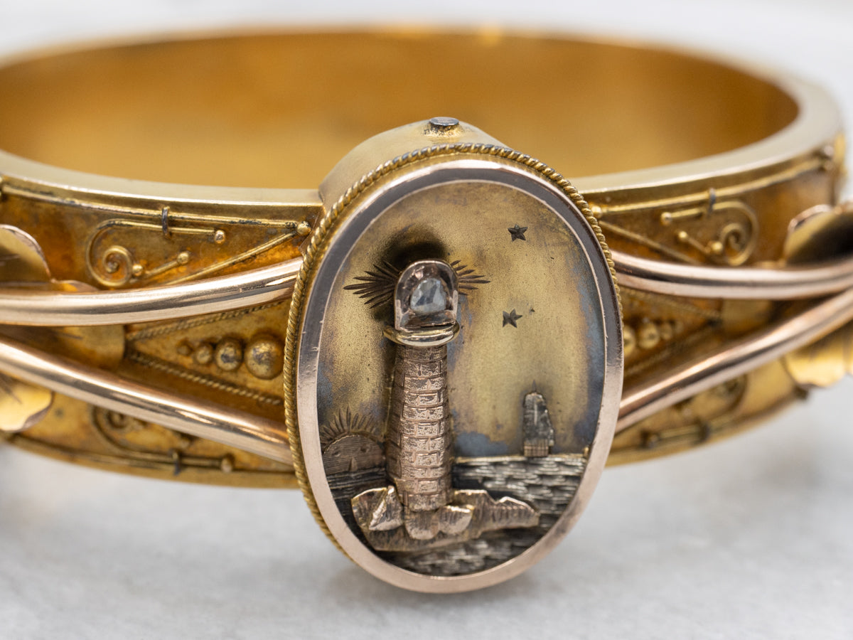 Victorian Rose Cut Diamond Lighthouse Bangle Bracelet