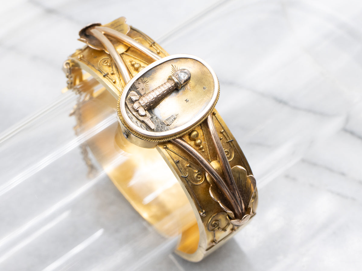 Victorian Rose Cut Diamond Lighthouse Bangle Bracelet