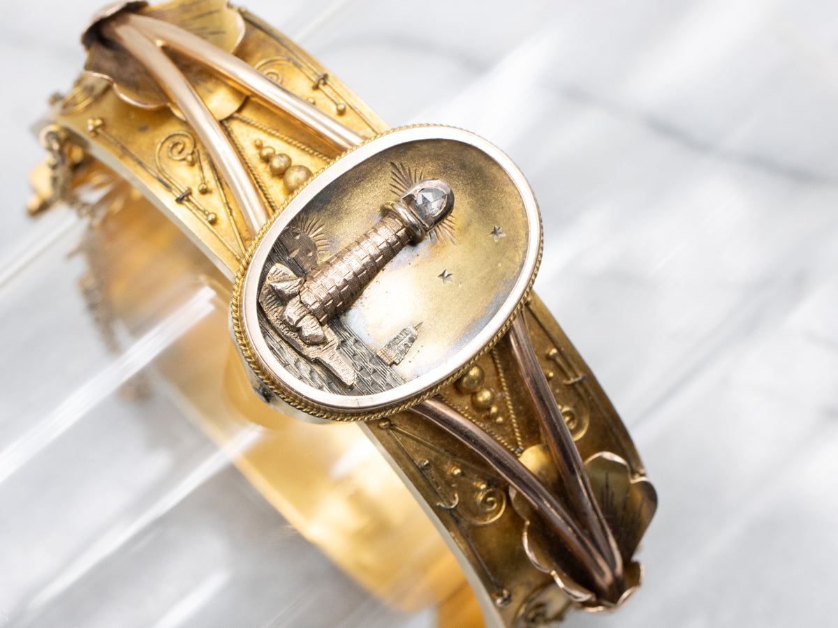 Victorian Rose Cut Diamond Lighthouse Bangle Bracelet