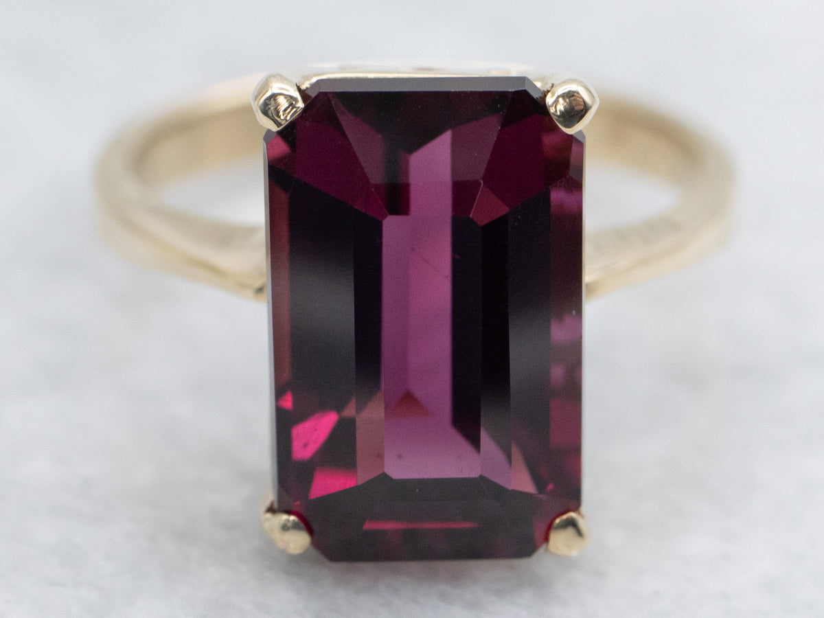 Rhodolite Garnet Solitaire Ring in Yellow Gold