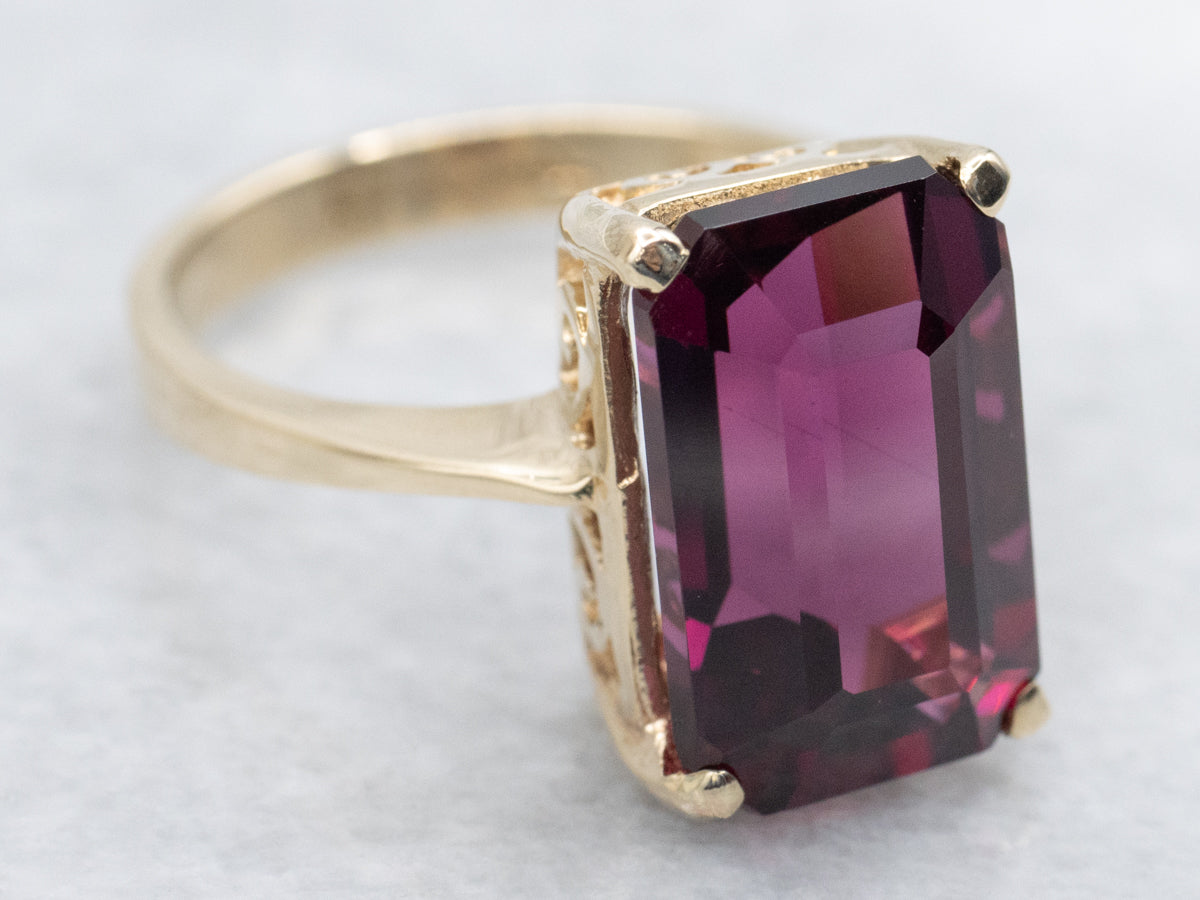 Rhodolite Garnet Solitaire Ring in Yellow Gold