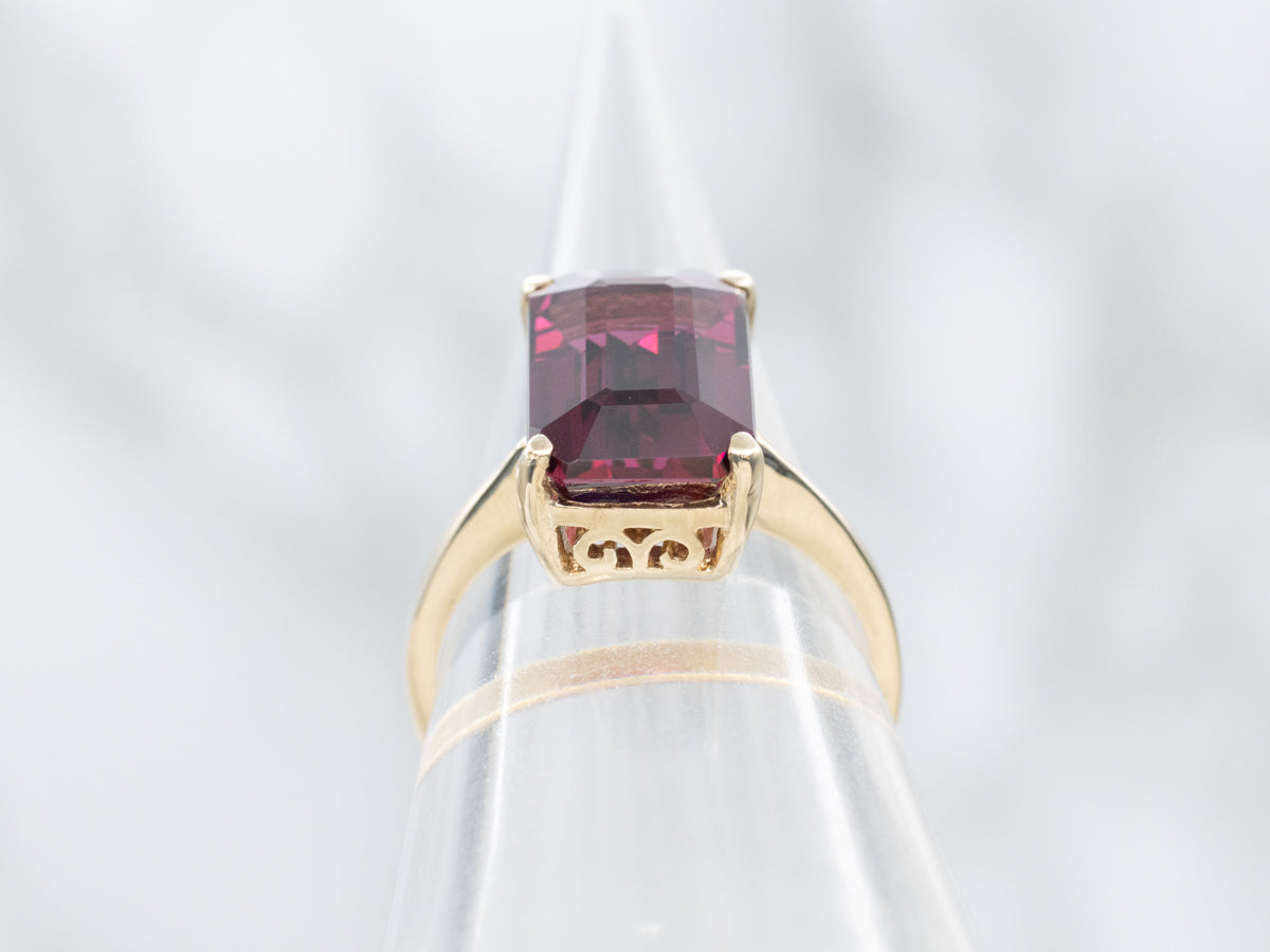 Rhodolite Garnet Solitaire Ring in Yellow Gold