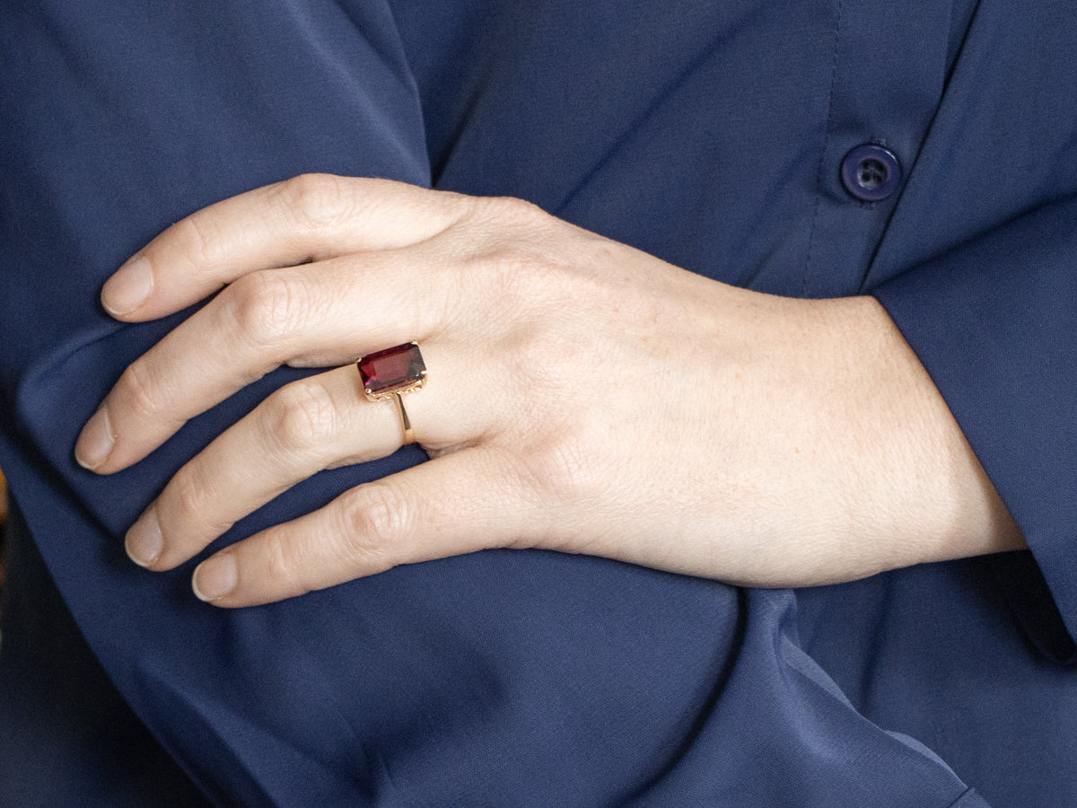 Rhodolite Garnet Solitaire Ring in Yellow Gold