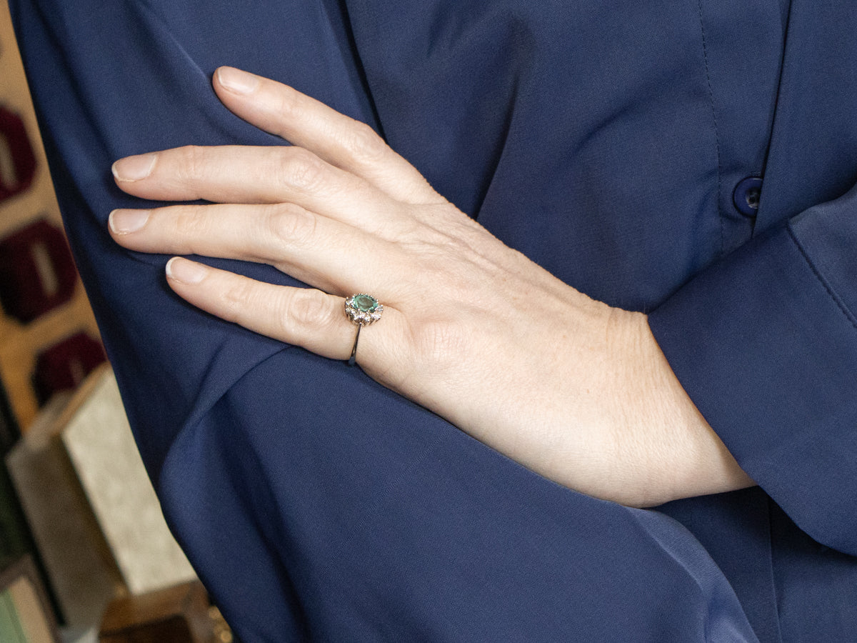 Mint Green Tourmaline and Diamond Halo Ring