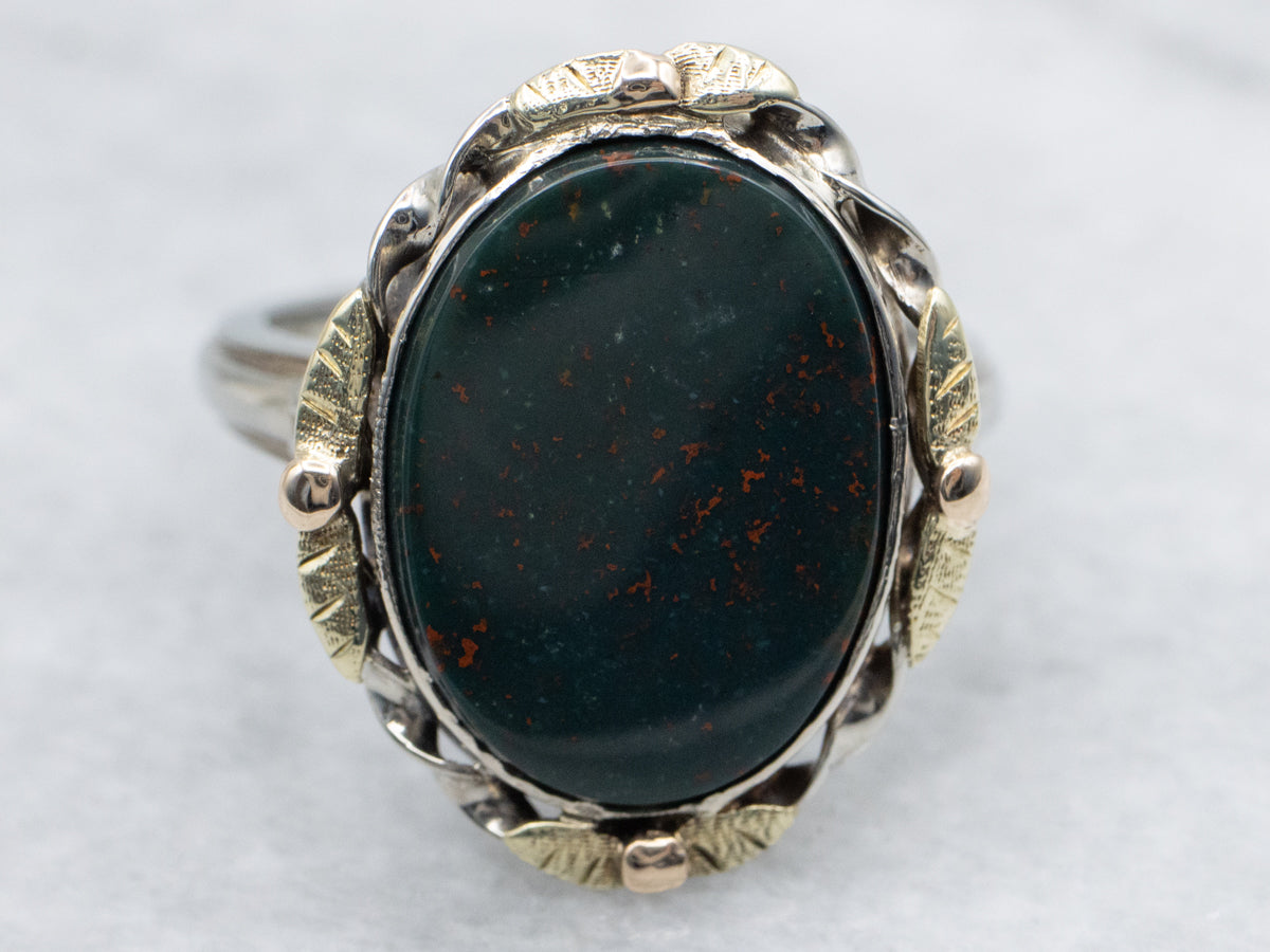 Botanical Tri-Color Gold Bloodstone Ring