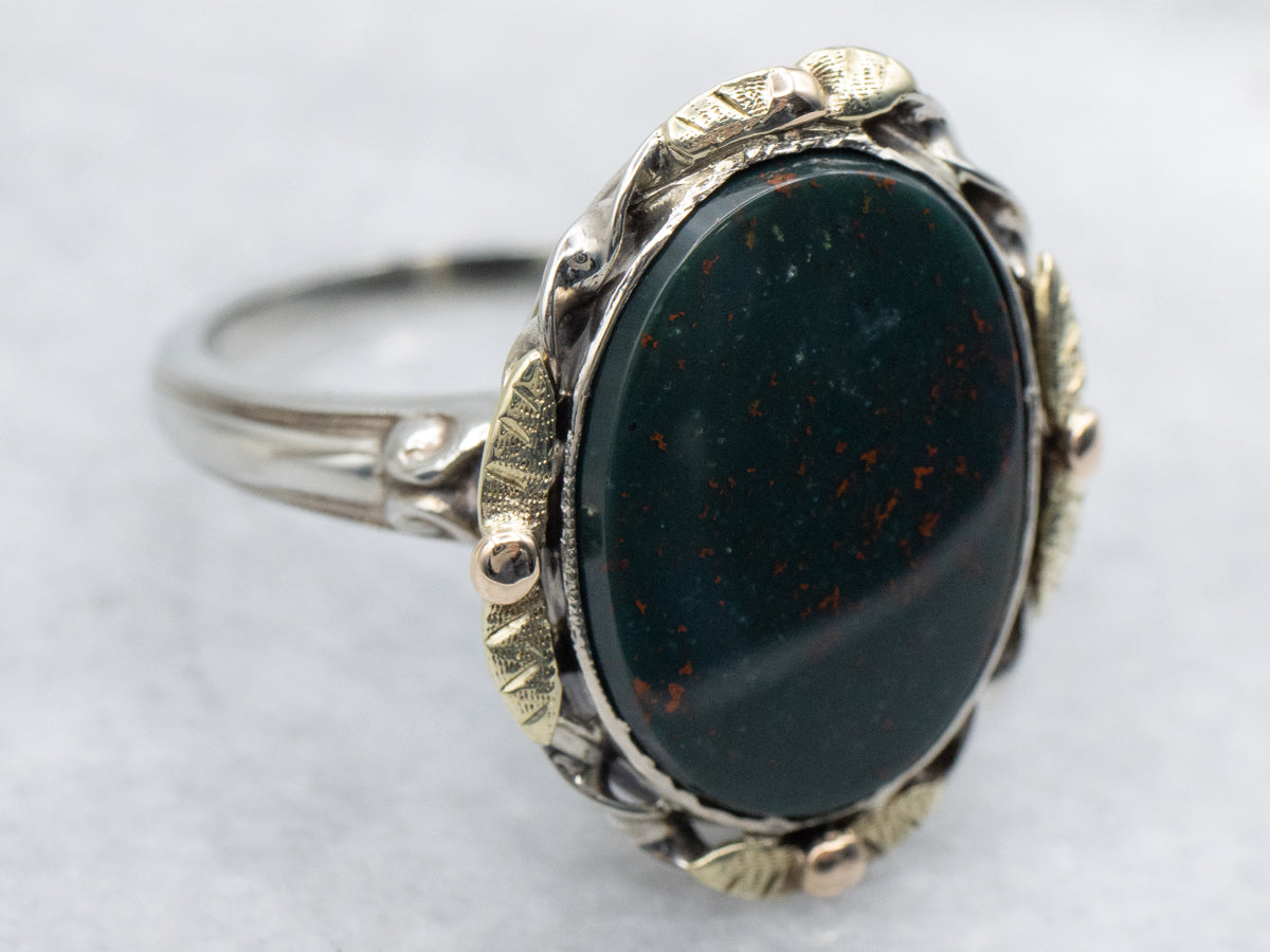 Botanical Tri-Color Gold Bloodstone Ring