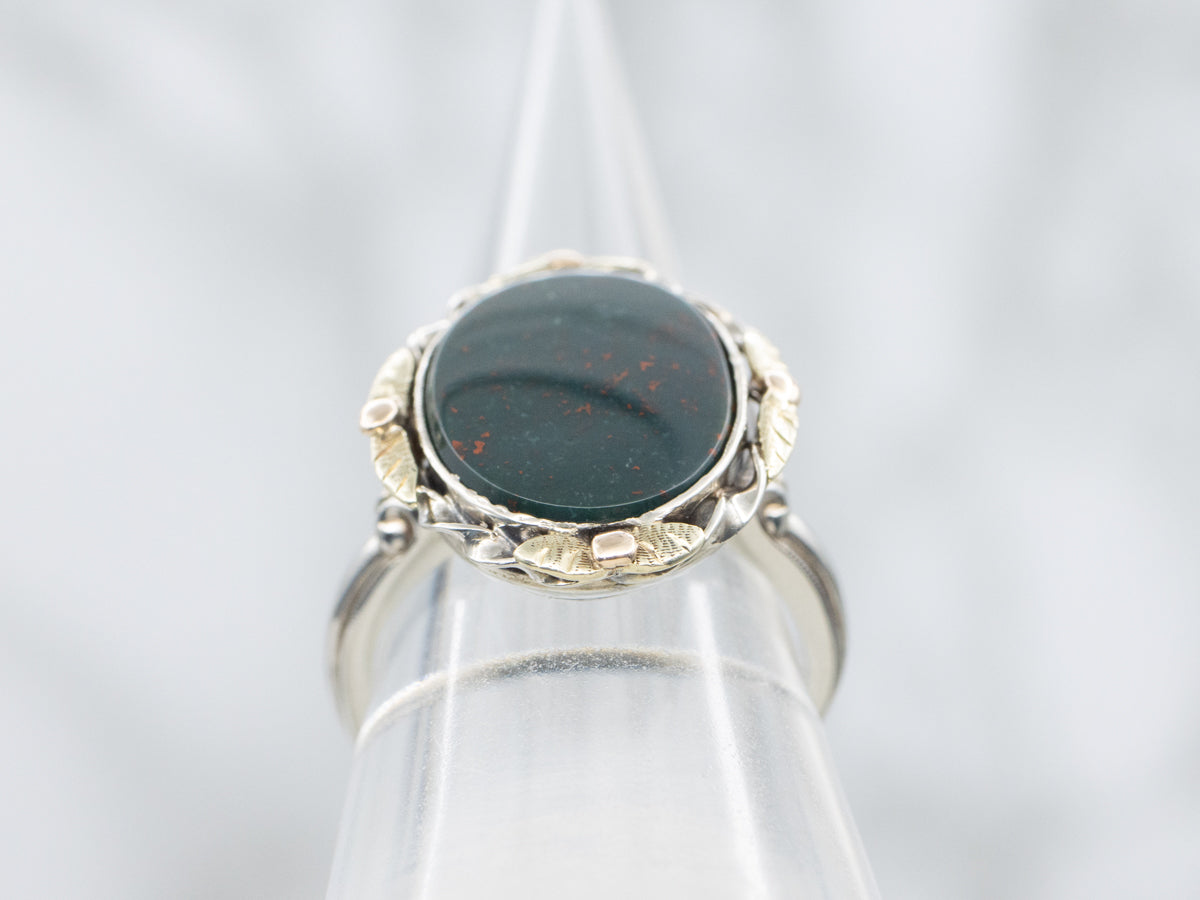 Botanical Tri-Color Gold Bloodstone Ring