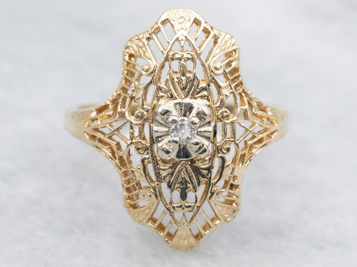 Antique Gold Diamond Filigree Dinner Ring
