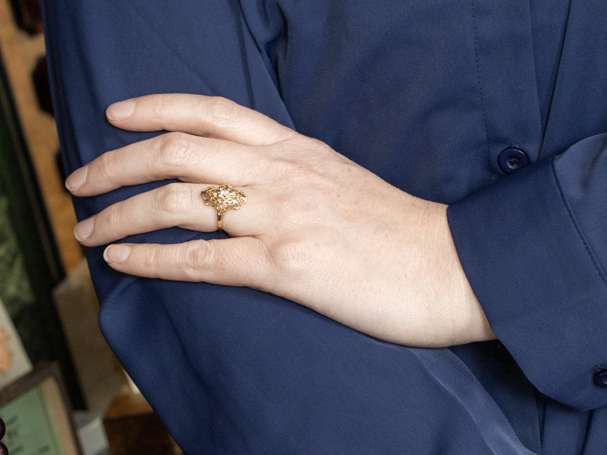 Antique Gold Diamond Filigree Dinner Ring