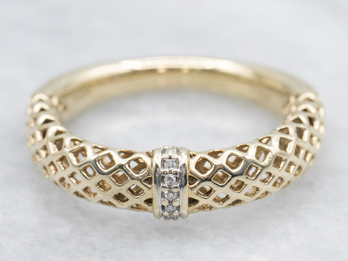 Gold and Diamond Mesh-Link Band