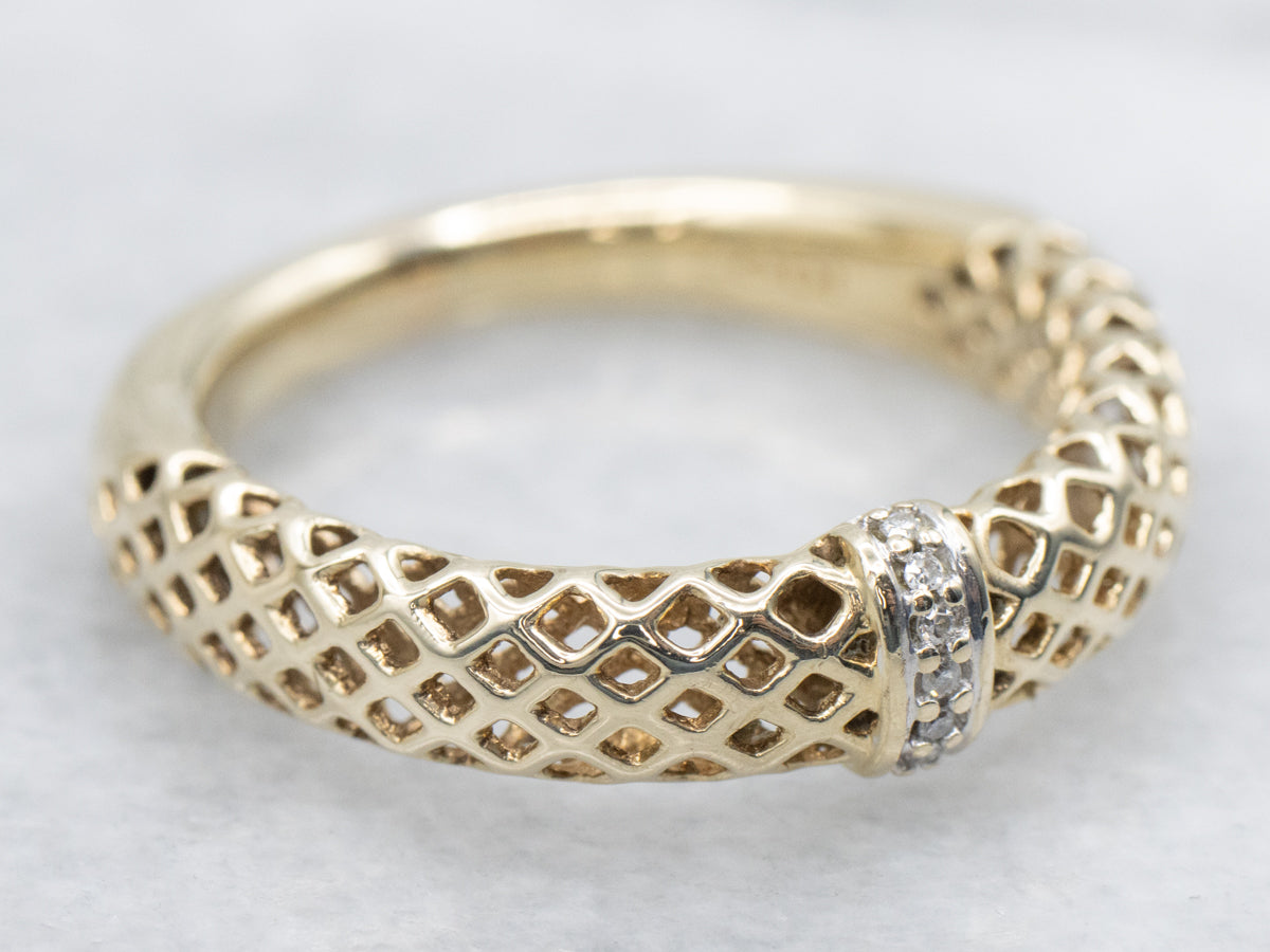 Gold and Diamond Mesh-Link Band