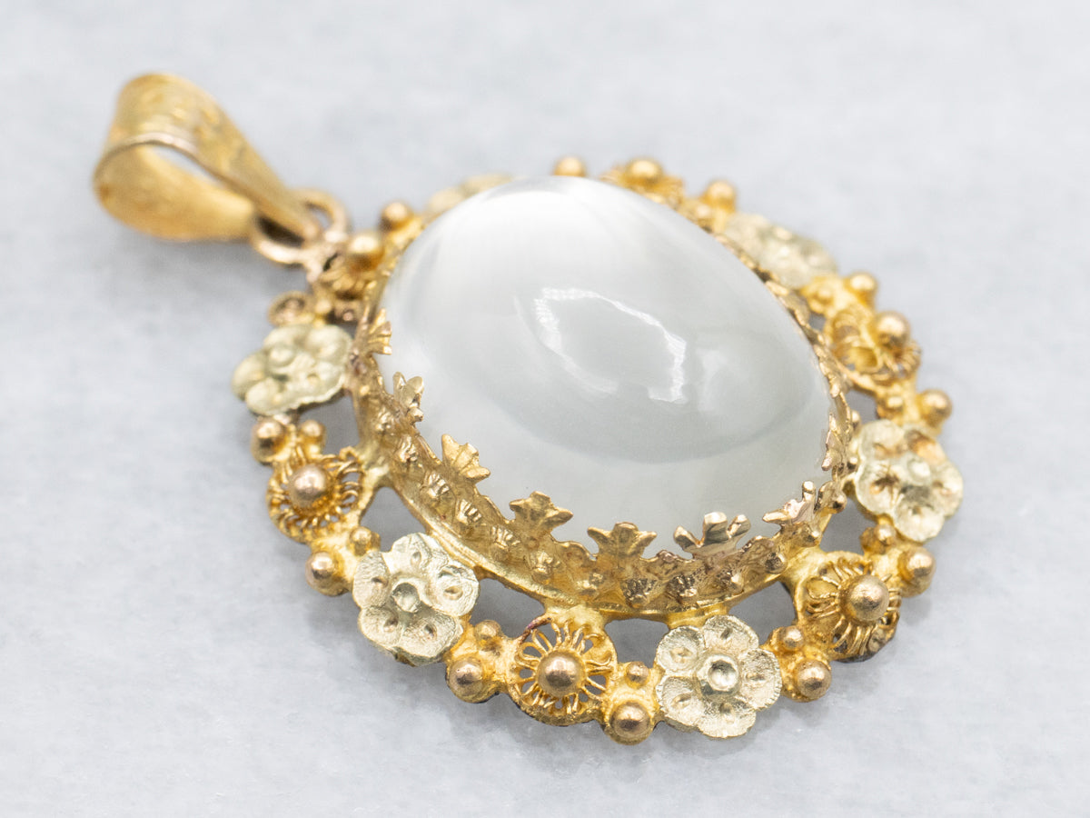 Floral Two Tone Gold Moonstone Pendant