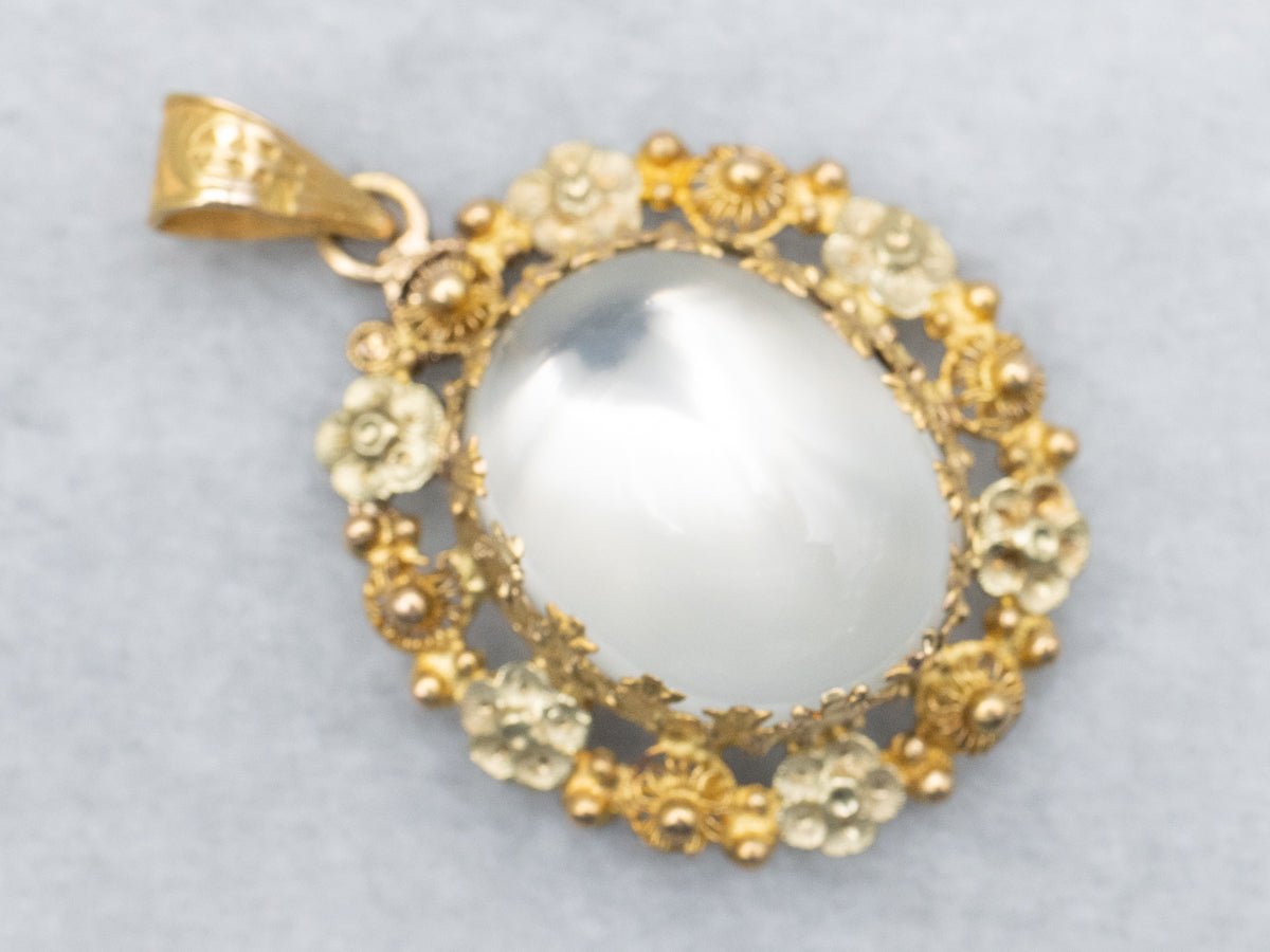 Floral Two Tone Gold Moonstone Pendant