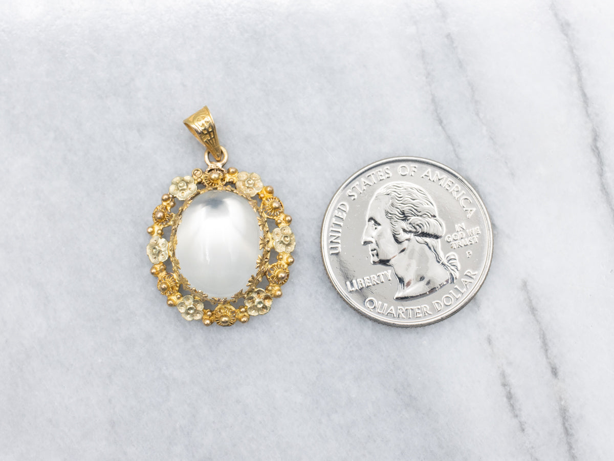 Floral Two Tone Gold Moonstone Pendant