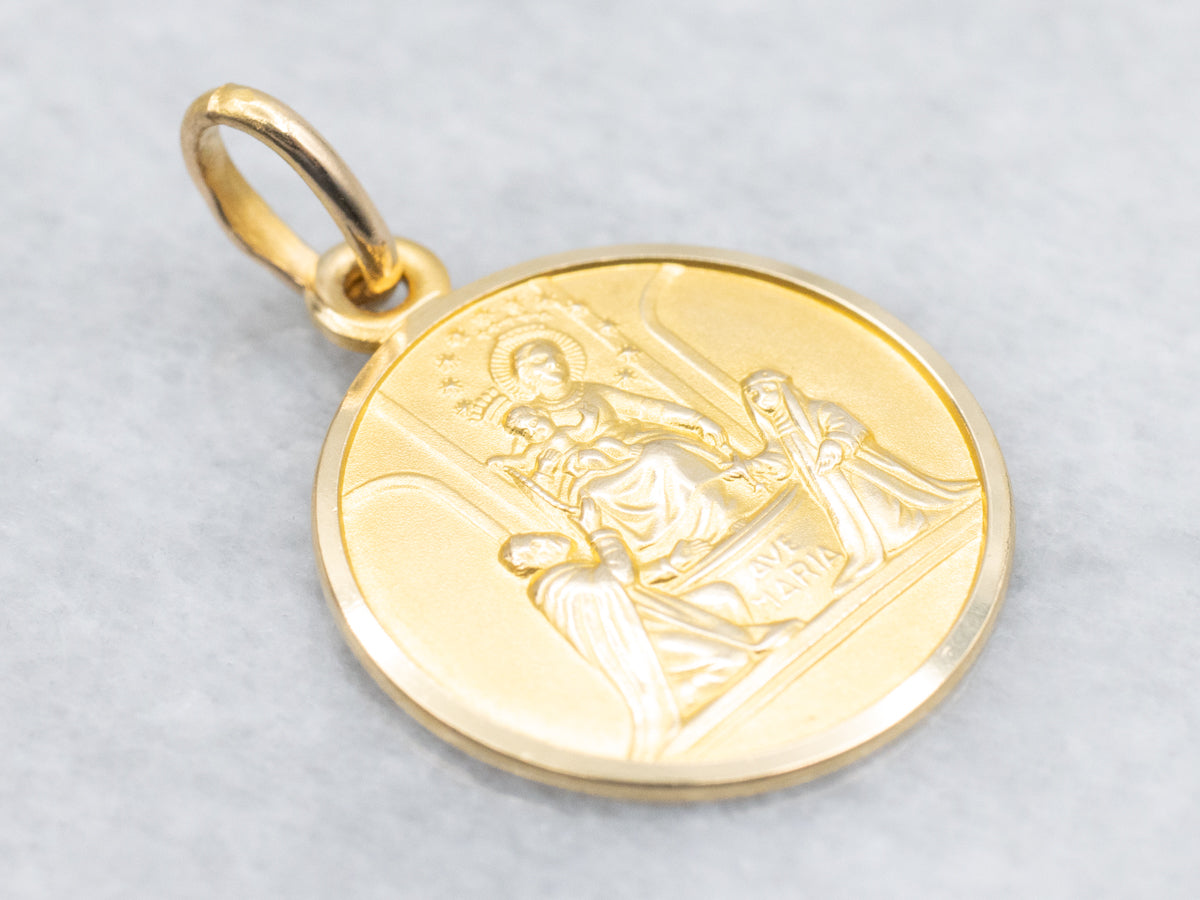 Polished 18-Karat Gold Ave Maria Religious Medallion