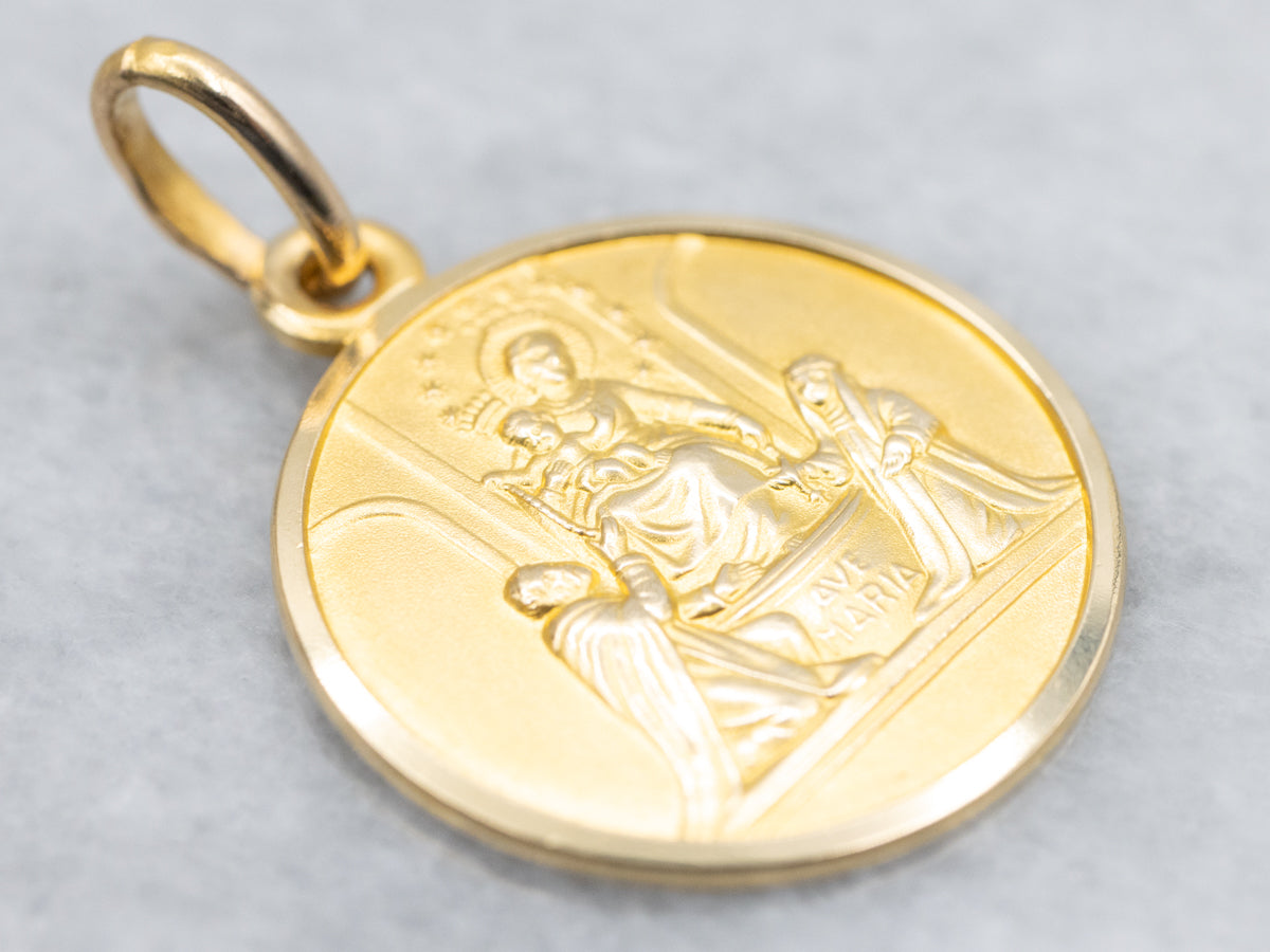 Polished 18-Karat Gold Ave Maria Religious Medallion