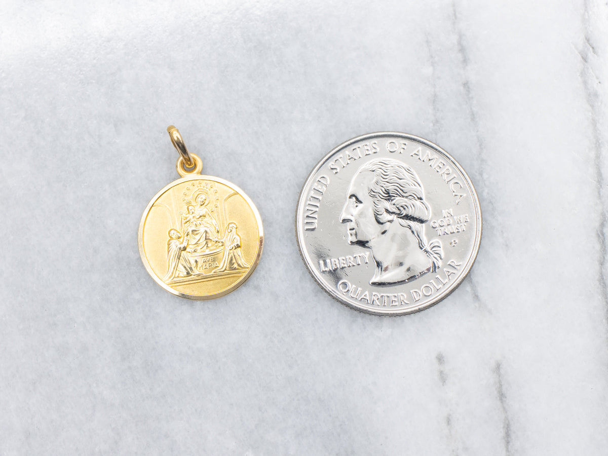 Polished 18-Karat Gold Ave Maria Religious Medallion