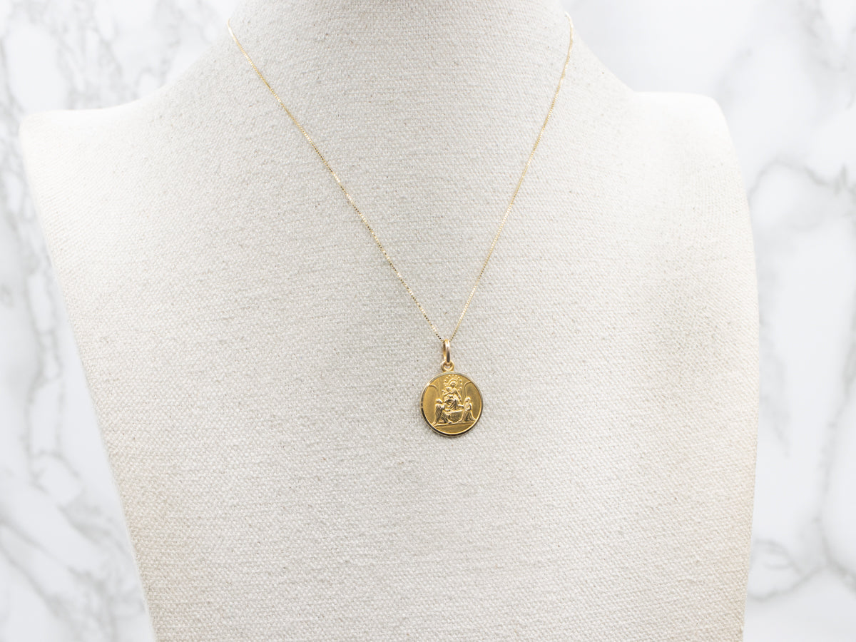 Polished 18-Karat Gold Ave Maria Religious Medallion