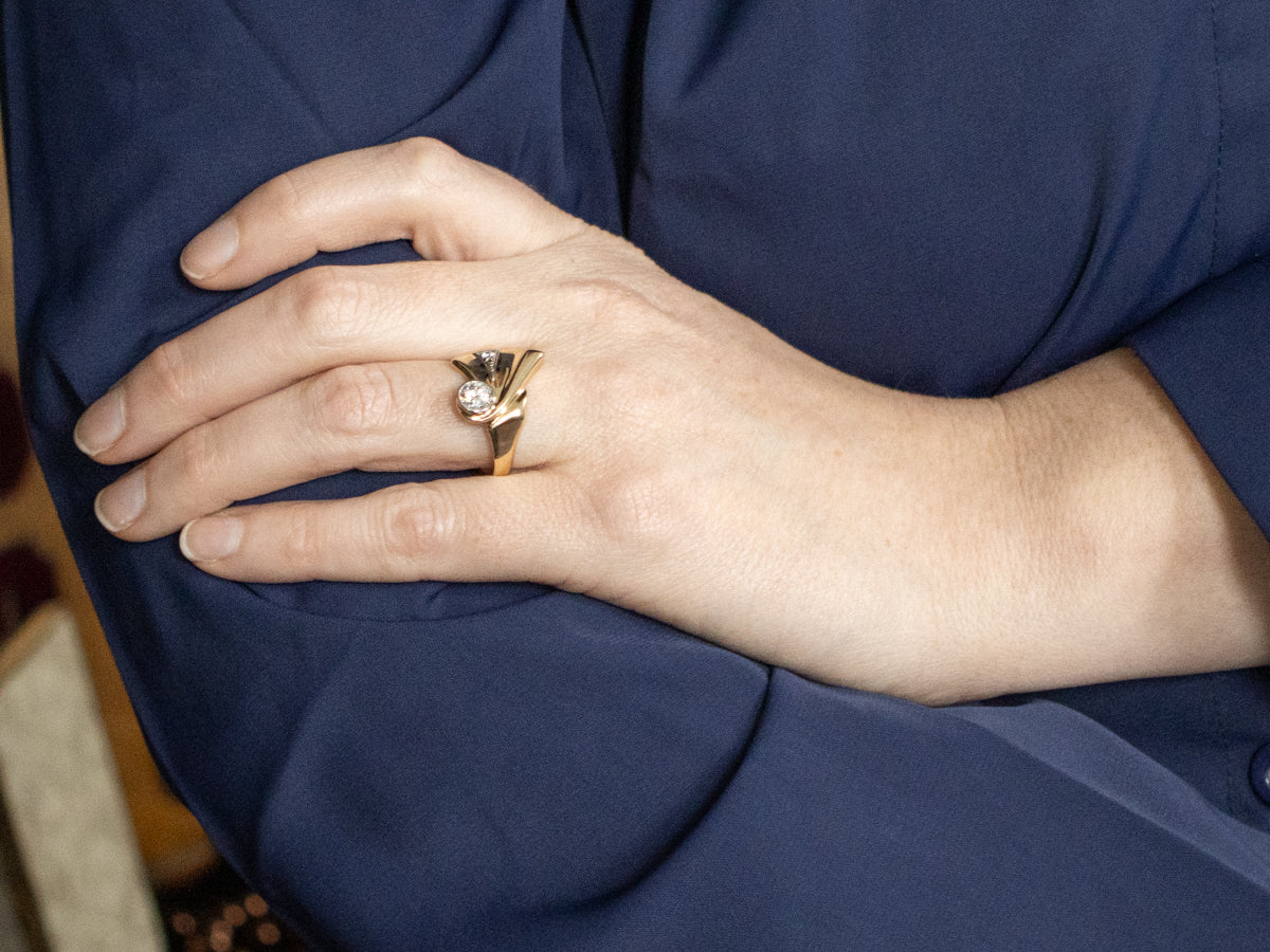 Mid-Century European Cut Diamond Ring